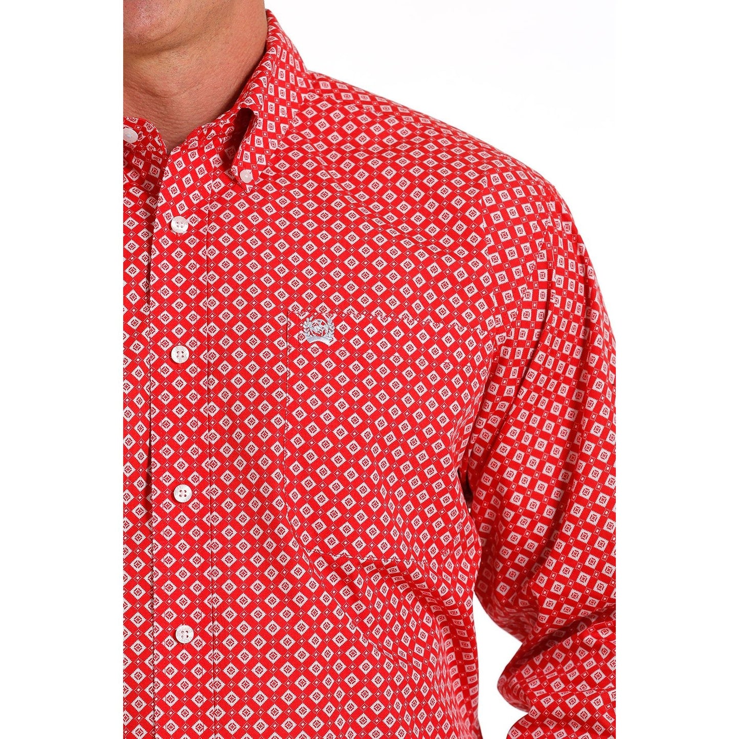 Cinch Men's Geometric Print Button-Down Western Shirt Red