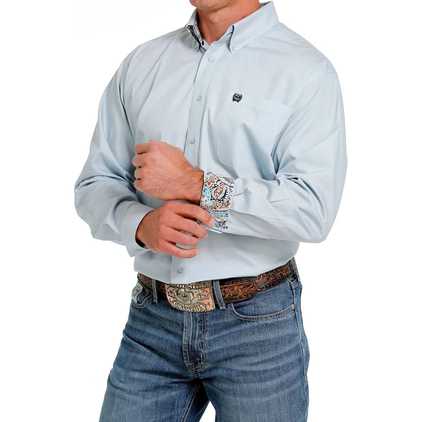 Cinch Men's Button Down Button Down Western Shirt Light Blue