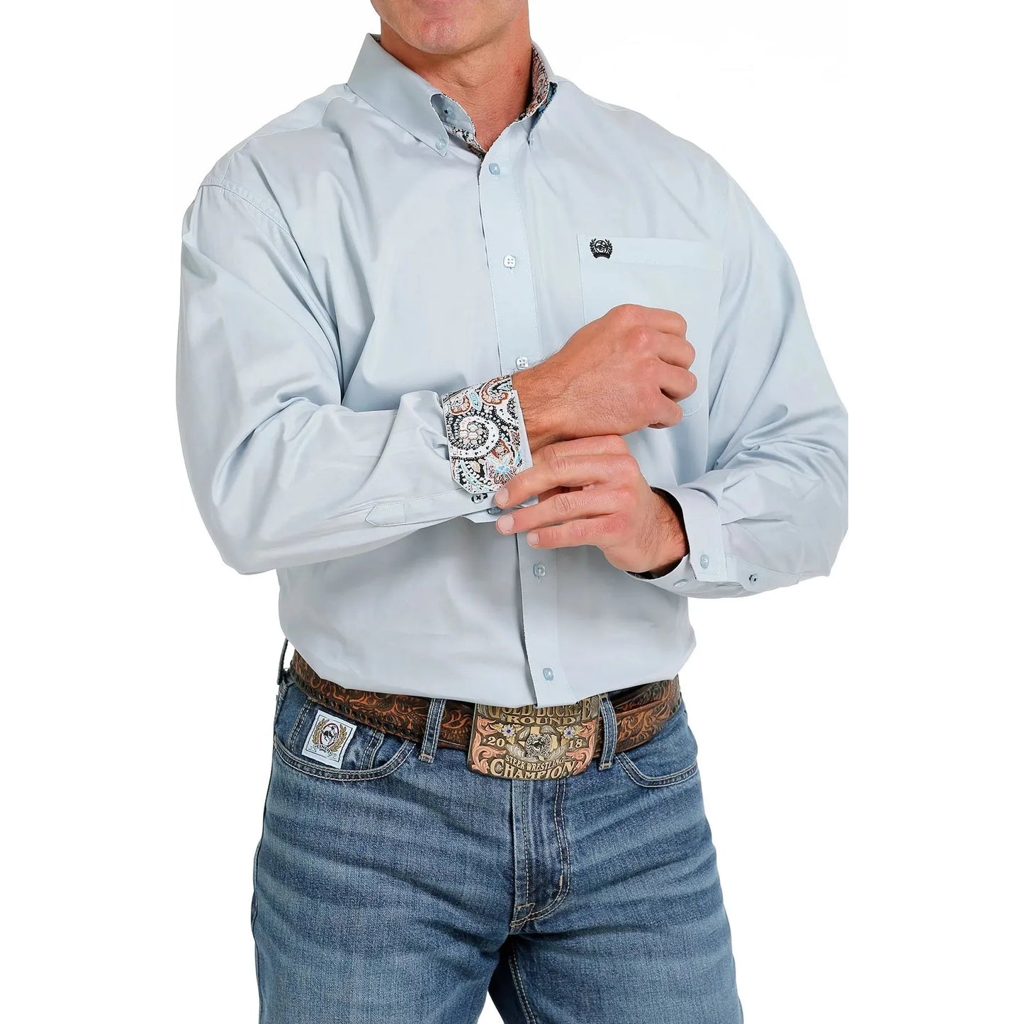 Cinch Men's Button Down Button Down Western Shirt Light Blue