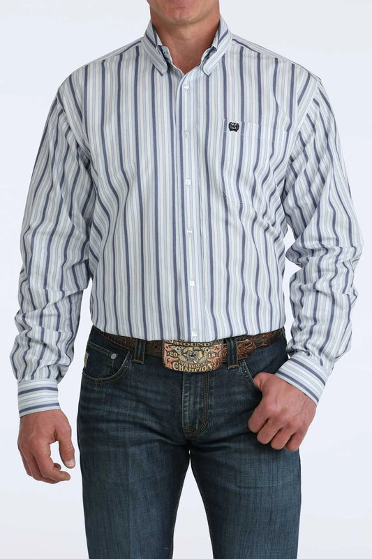 Cinch Men’s Classic Fit Button Down Shirt Blue and White Stripe – Western Work Shirt - Billy Goats Country Outfitters