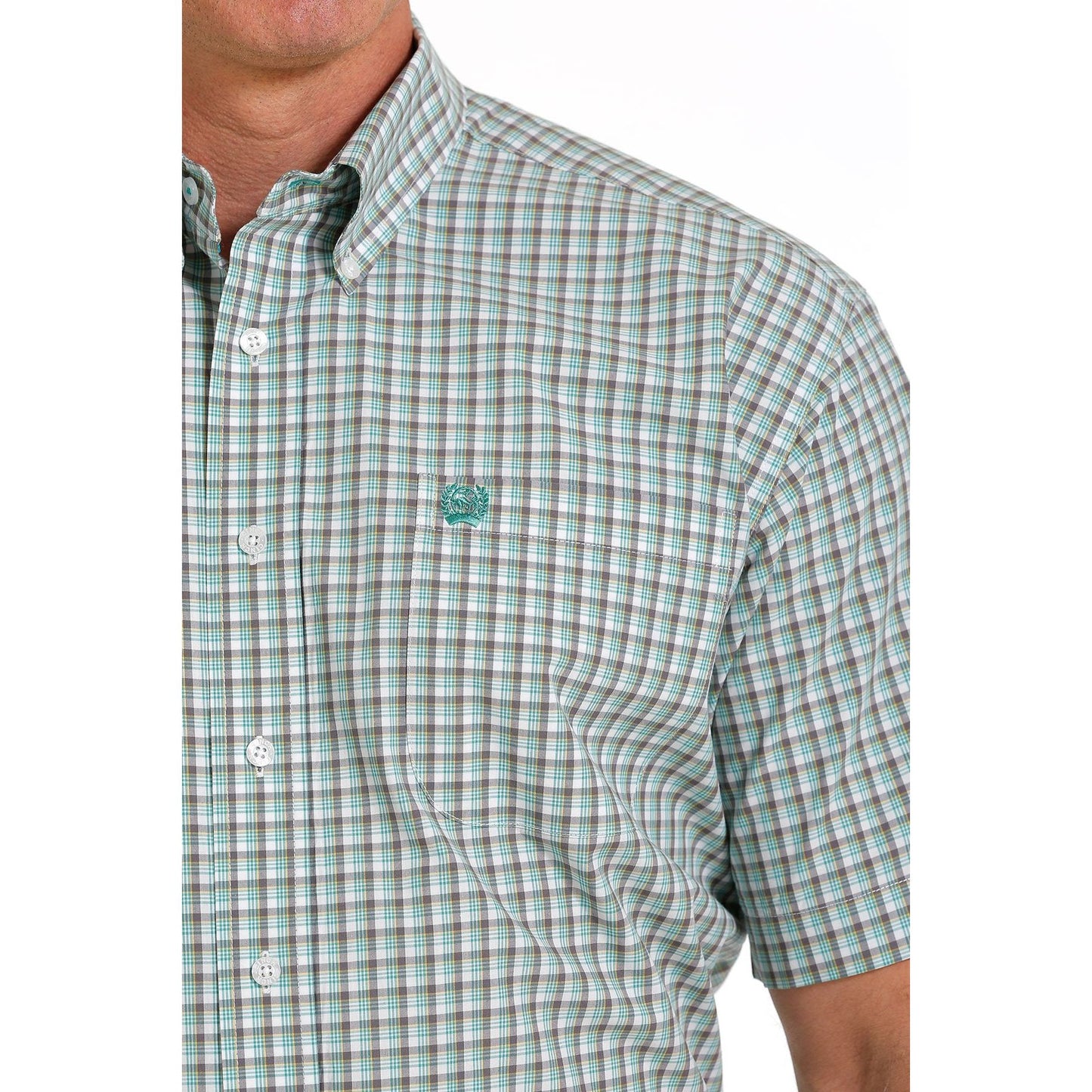 Cinch Men's Plaid Button-Down Western Short Sleeve Shirt White/Teal/Gold