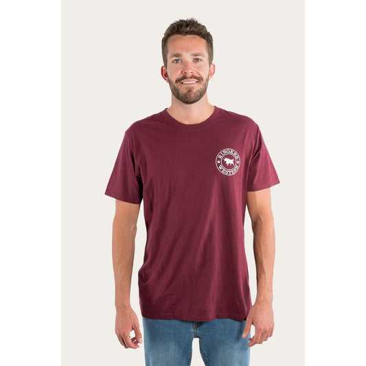 Signature Bull Mens Loose T- Shirt - Burgundy with White