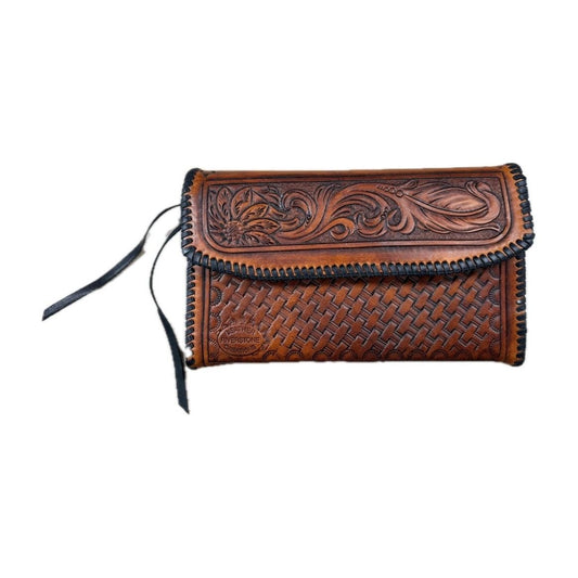 Riverstone Leather Creations Handcrafted Womens Purse with Basketstamping - Billy Goats Country Outfitters