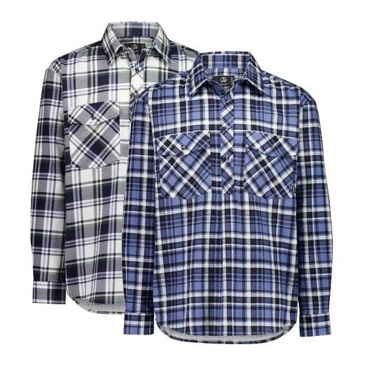 Swanndri Men’s Egmont Half Placket Flannel Shirt Twin Pack – Eden/Mid Ocean