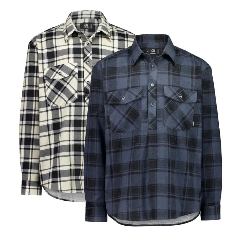 Swanndri Men’s Egmont Half Placket Flannel Shirt Twin Pack – Dark Biscuit/Shadow - Billy Goats Country Outfitters