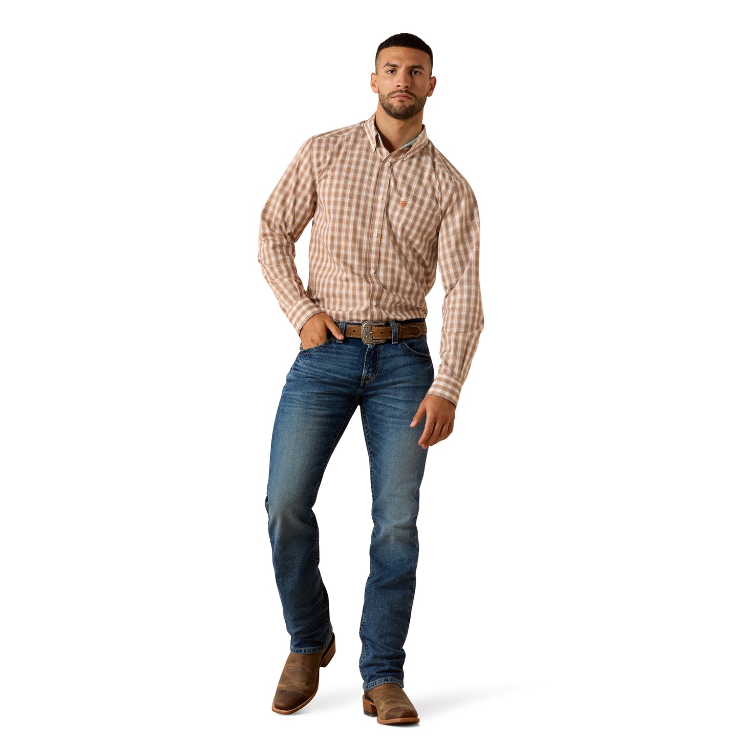 Ariat Men's Wrinkle Free Ayden Fitted Shirt – Golden Oak Plaid