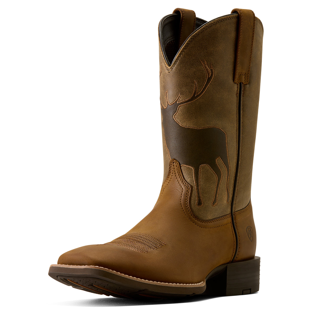 Ariat Men's Sport Buck Wide Square Toe Western Boots – Distressed Brown/Brown Bomber