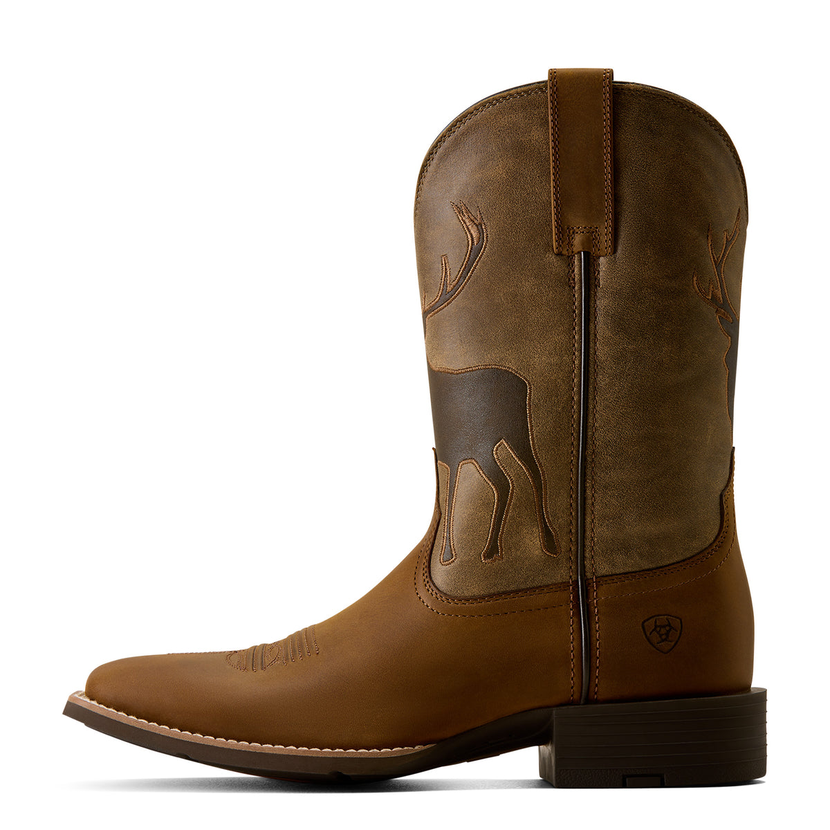 Ariat Men's Sport Buck Wide Square Toe Western Boots – Distressed Brown/Brown Bomber