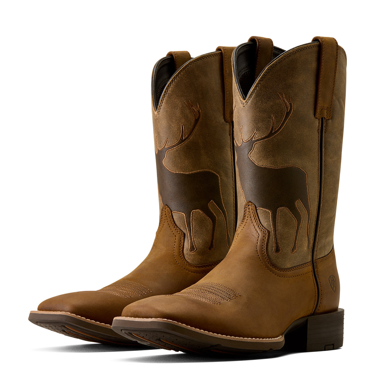 Ariat Men's Sport Buck Wide Square Toe Western Boots – Distressed Brown/Brown Bomber