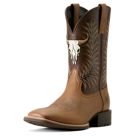 Ariat Men's Sport Steer Skull Wide Square Toe Western Boots – Sandstorm/Bitter Chocolate