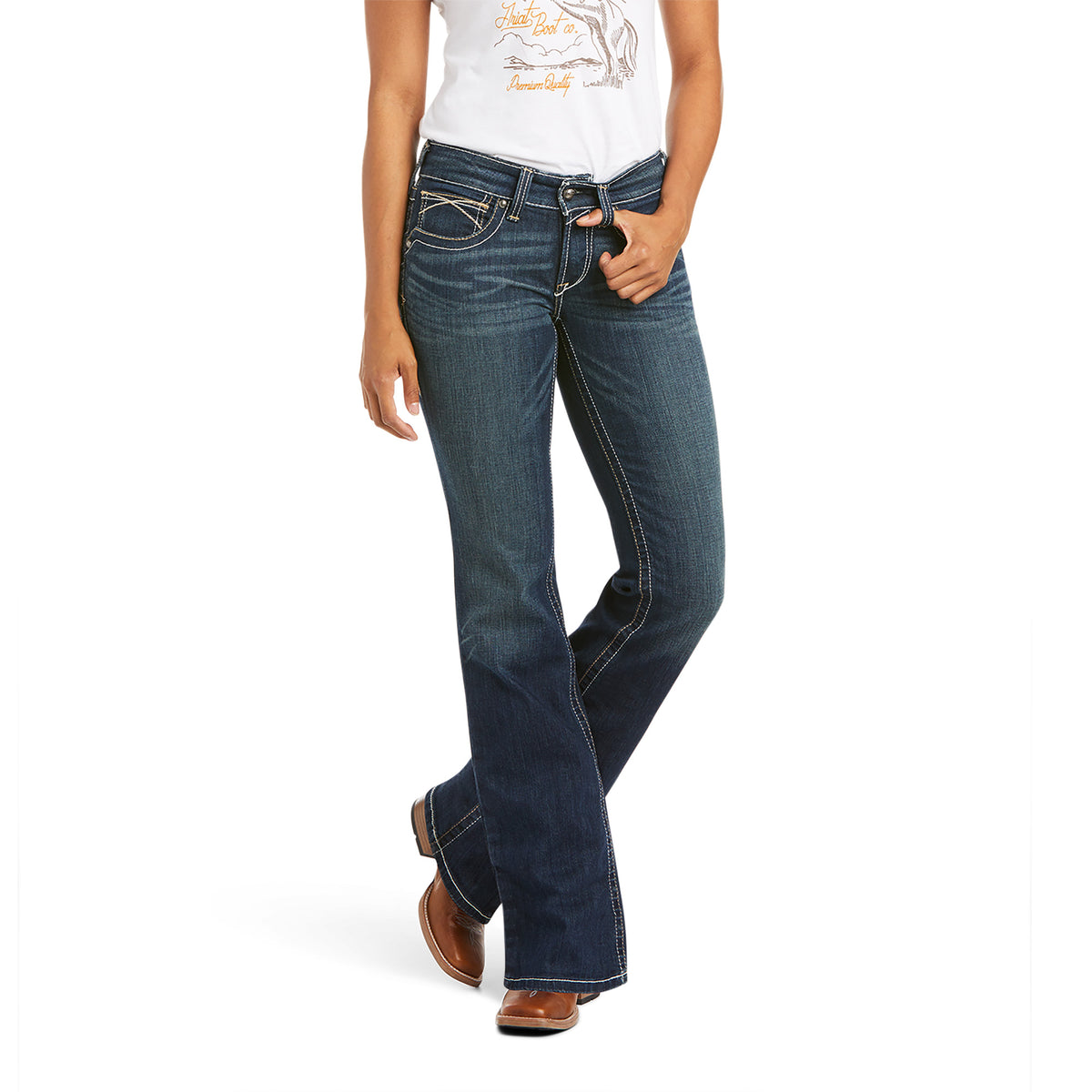 Ariat Women's REAL Mid Rise Whipstitch Boot Cut Jeans – Ocean