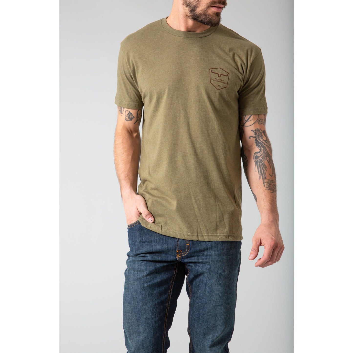 Mens Kimes Ranch Shielded Trucker Tee Shirt Military Green