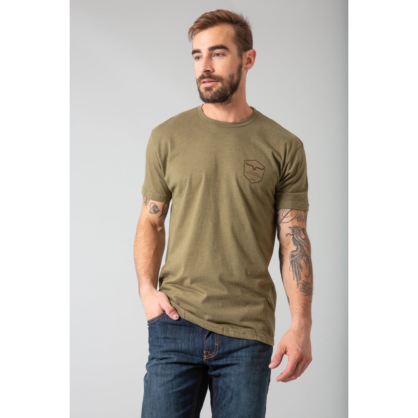 Mens Kimes Ranch Shielded Trucker Tee Shirt Military Green