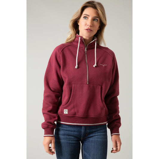 Ladies Kimes Ranch  Malta Cropped Quarter Zip Sweatshirt Wine