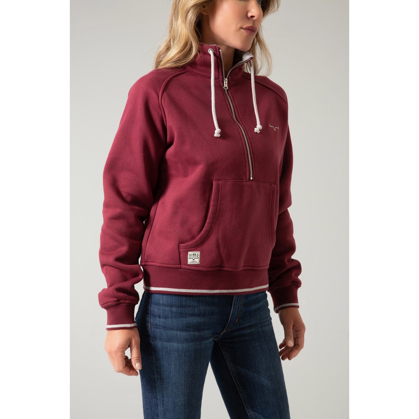 Ladies Kimes Ranch  Malta Cropped Quarter Zip Sweatshirt Wine