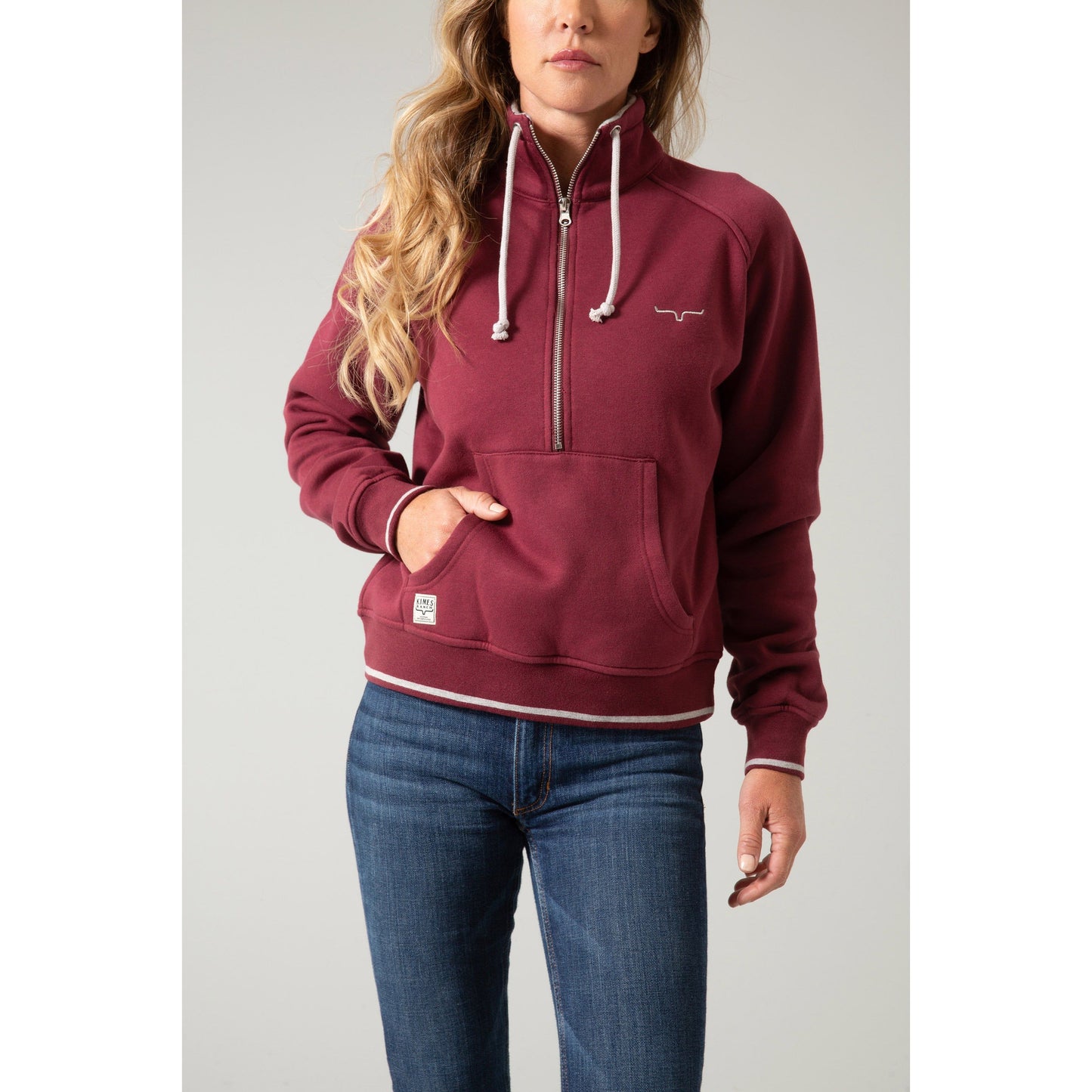 Ladies Kimes Ranch  Malta Cropped Quarter Zip Sweatshirt Wine