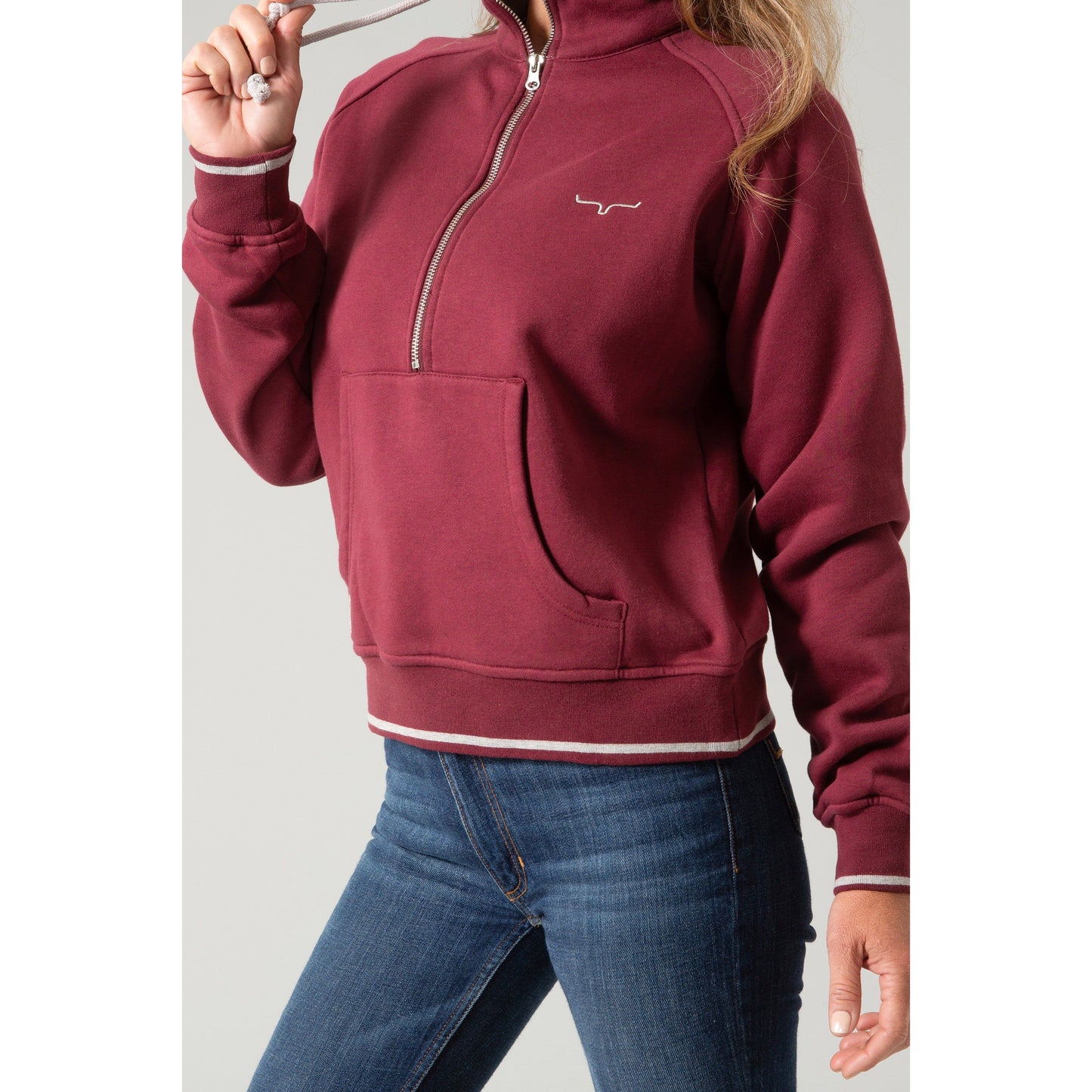 Ladies Kimes Ranch  Malta Cropped Quarter Zip Sweatshirt Wine