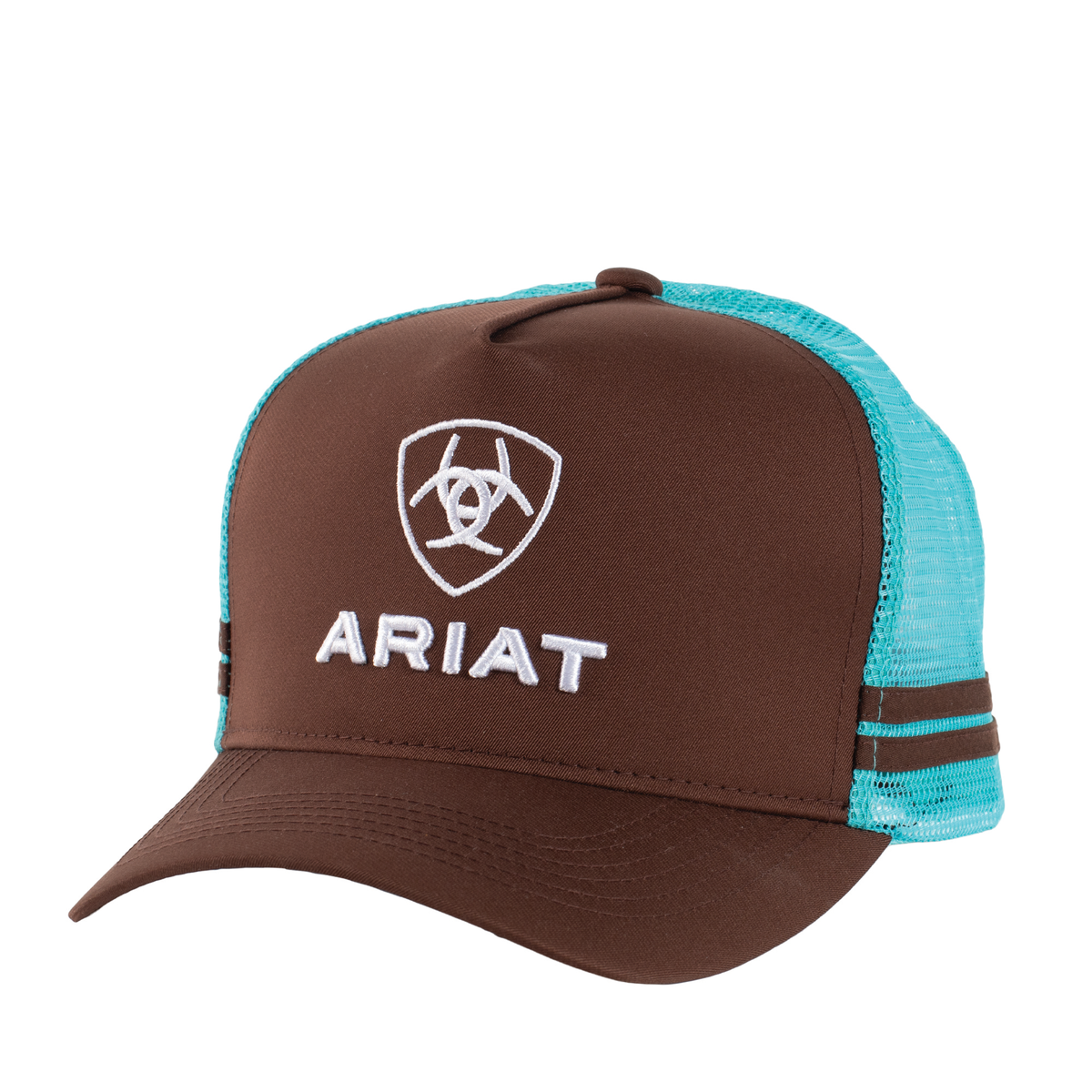 Ariat Stacked Logo Trucker Cap – Brown/Turquoise