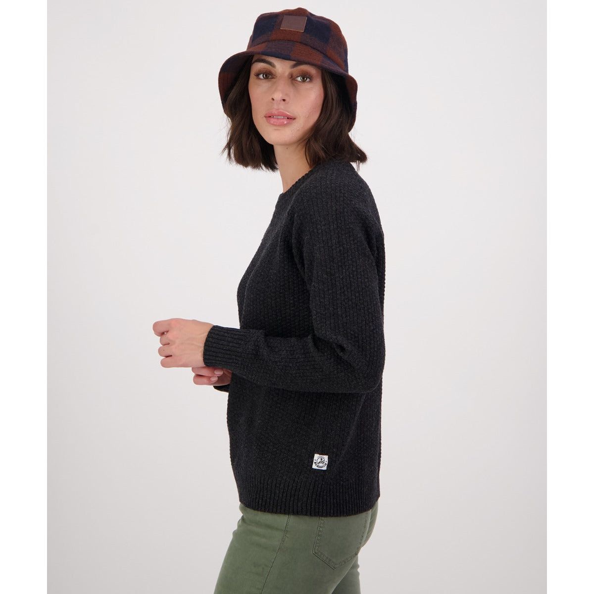 Swanndri Women's Hayes Park Waffle Knit Crew Black Heather