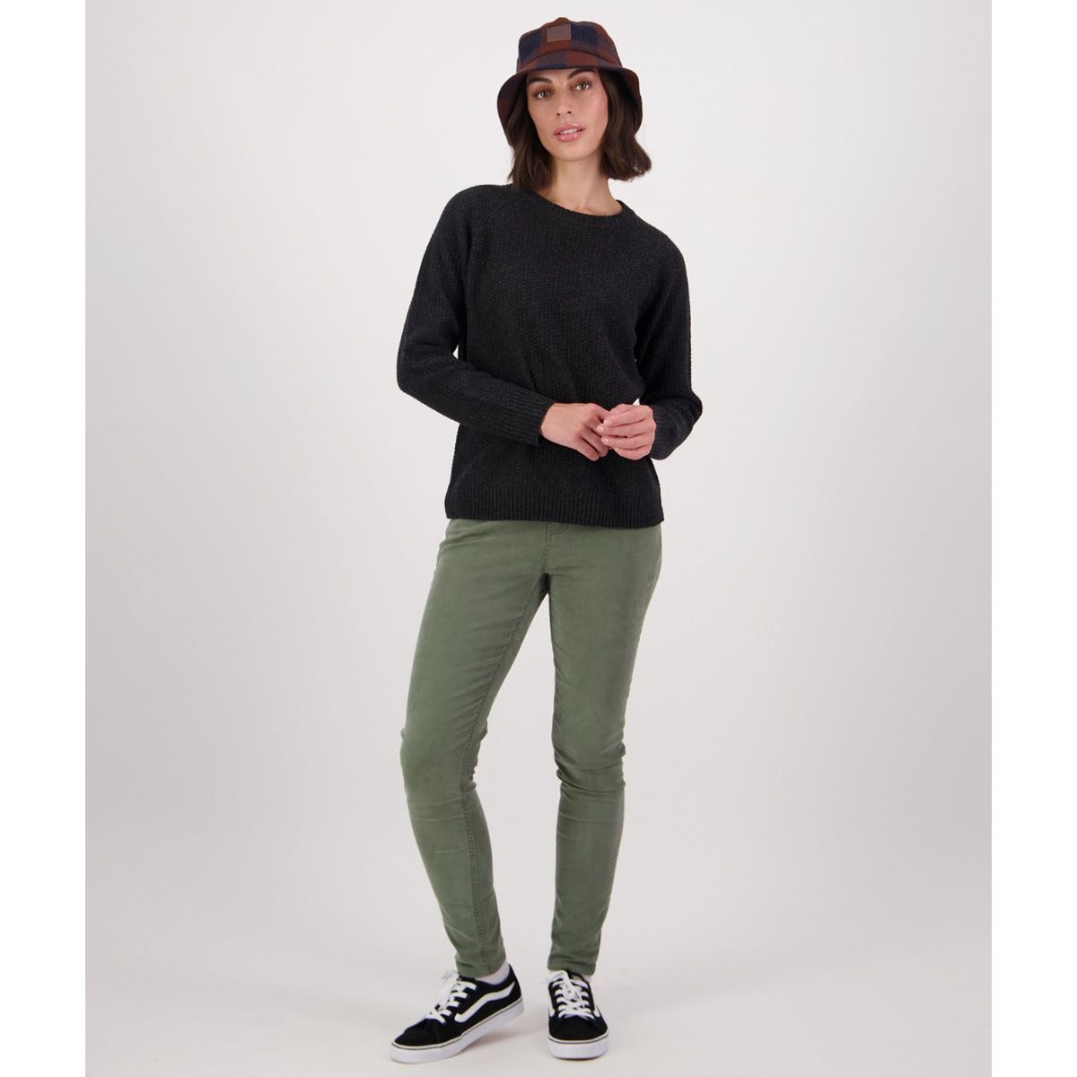 Swanndri Women's Hayes Park Waffle Knit Crew Black Heather