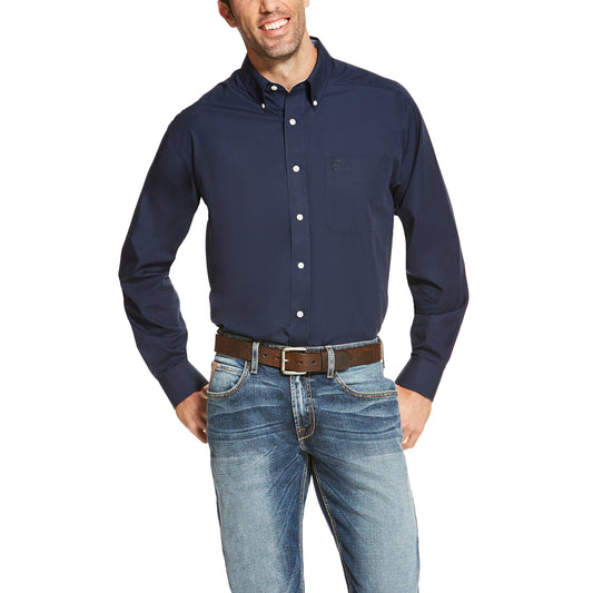 Ariat Men's Wrinkle Free Solid Shirt Navy Blue