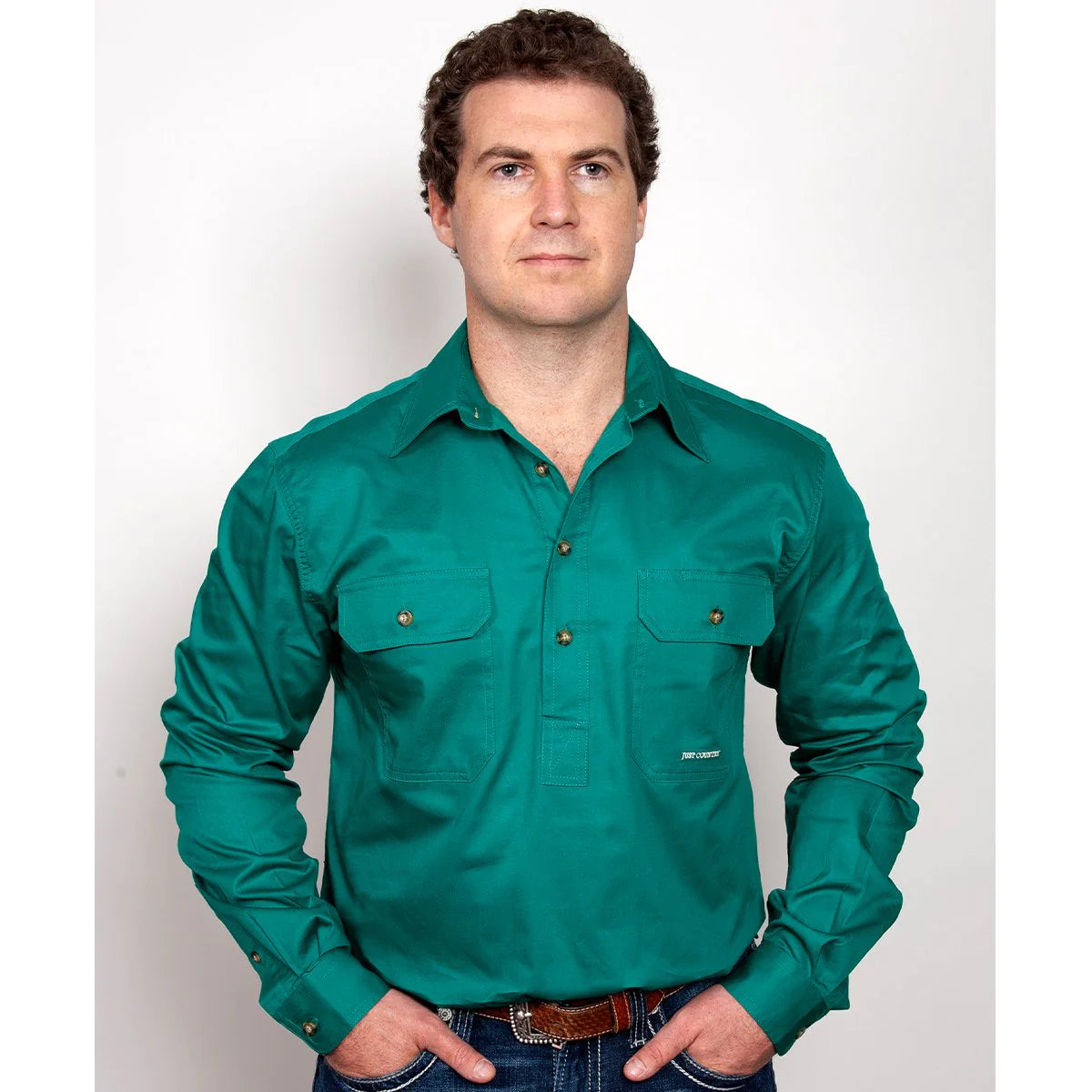 Just Country Men's Cameron 1/2 Button Dark Green