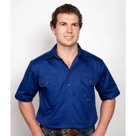 Just Country Men's Adam 1/2 Button Short Sleeve Cobalt