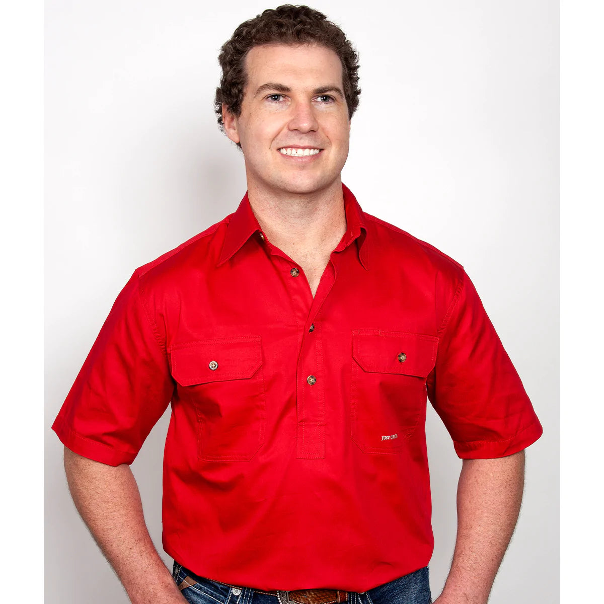 Just Country Men's Adam 1/2 Button Short Sleeve Chilli