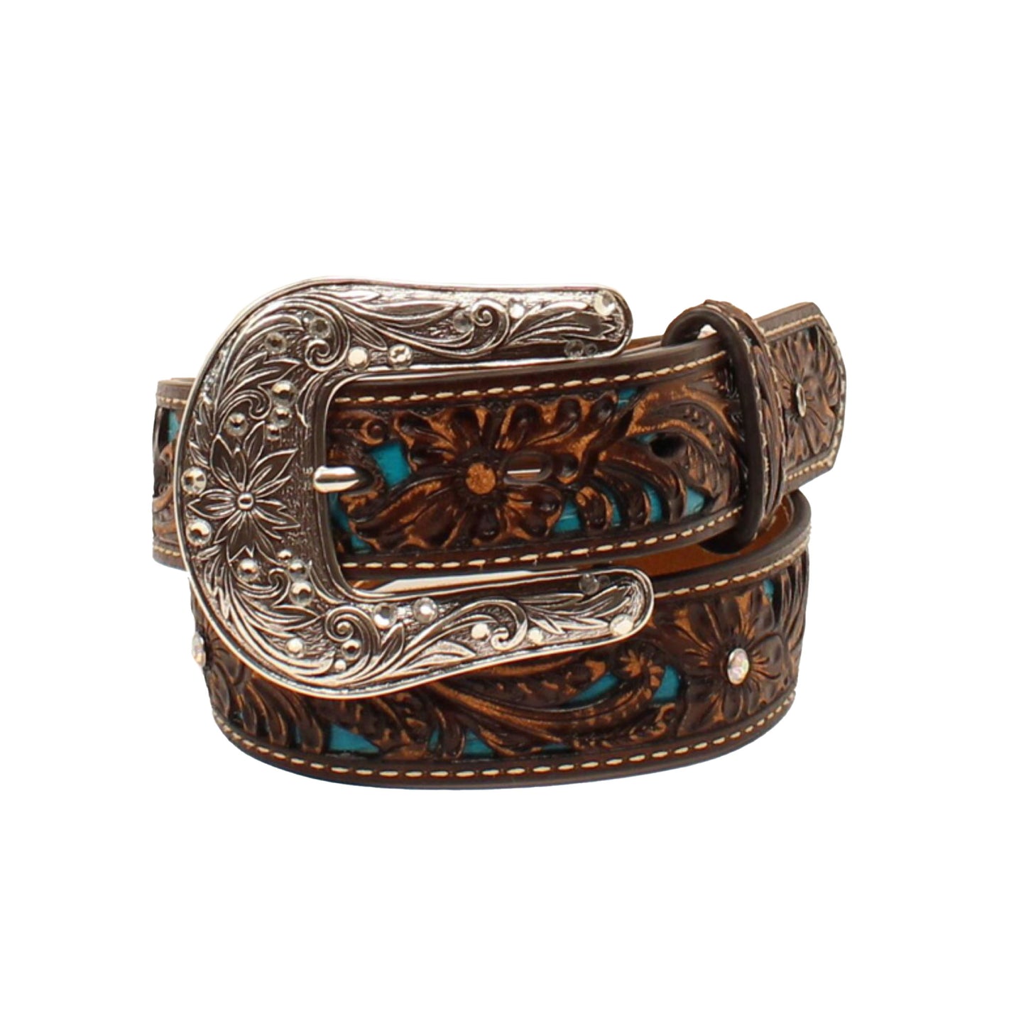 Ariat Girls Pierced Floral Belt 1-1/4" Brown