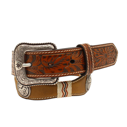 Ariat Boys Floral Embossed Scalloped Belt 1-1/4" Brown