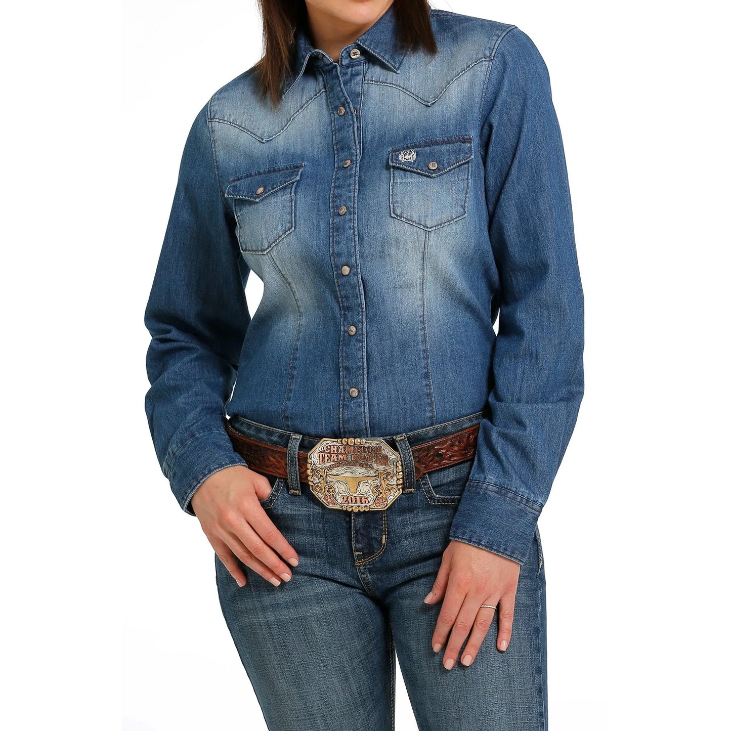 Cinch Women's Button Down Western Shirt Indigo Denim