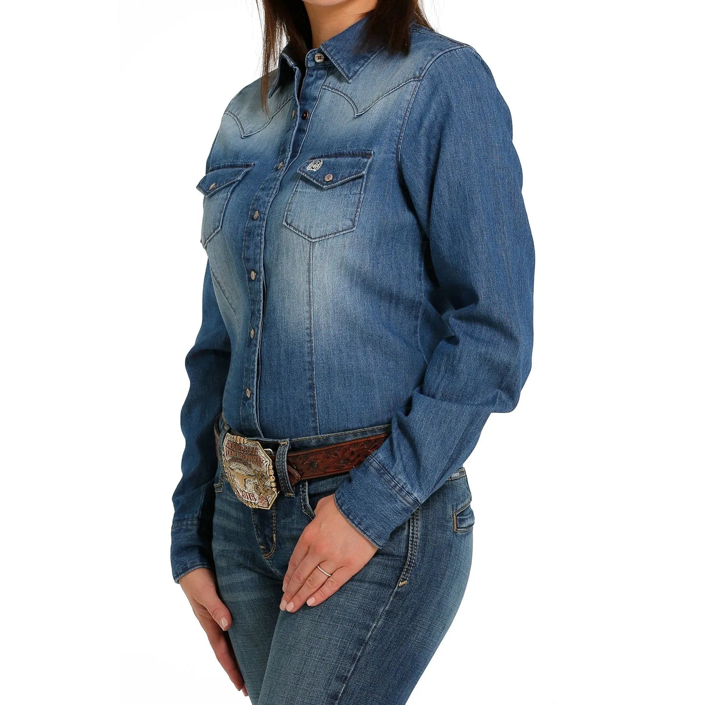 Cinch Women's Button Down Western Shirt Indigo Denim