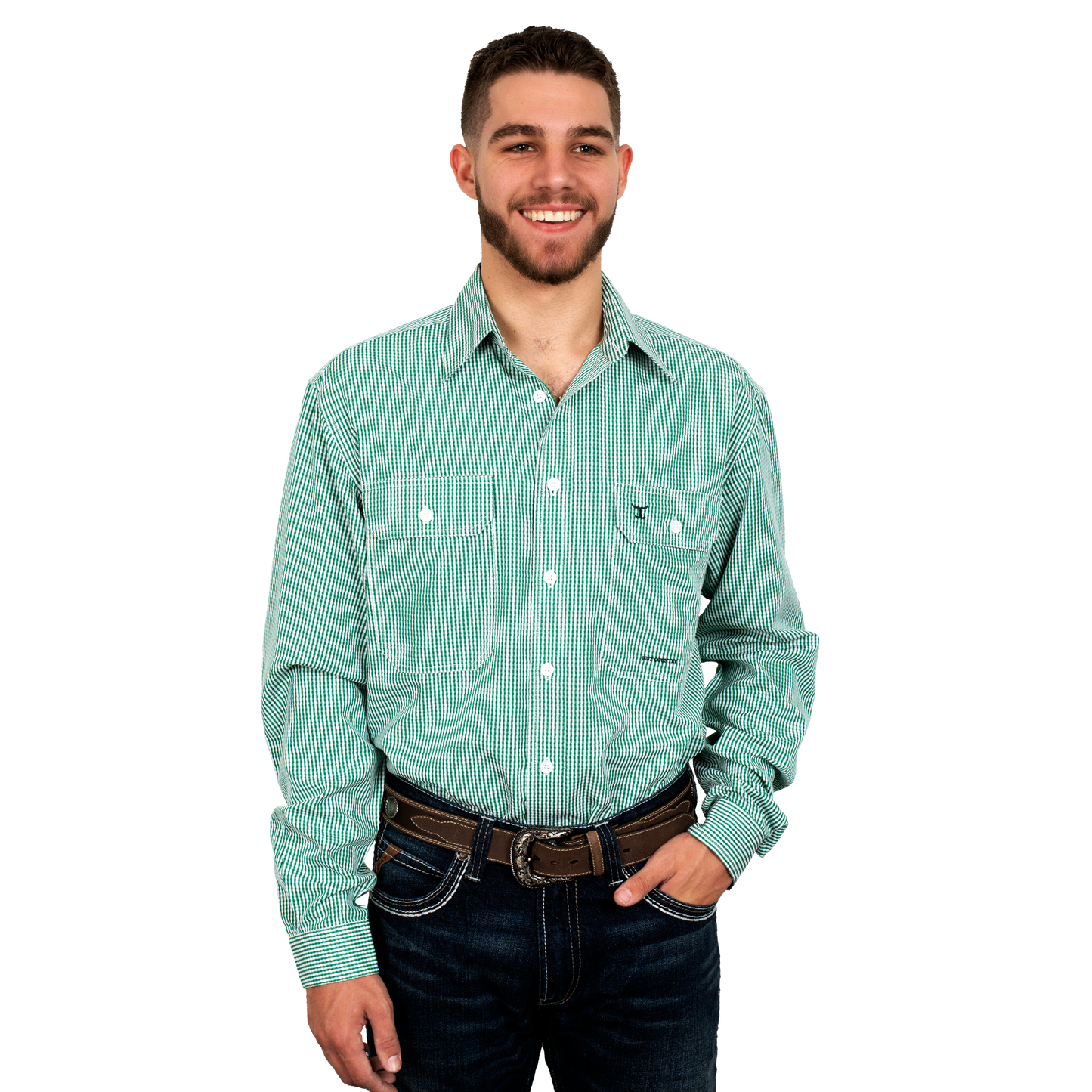 Just Country Men's Austin Full Button Print Workshirt Ivy Mini Check