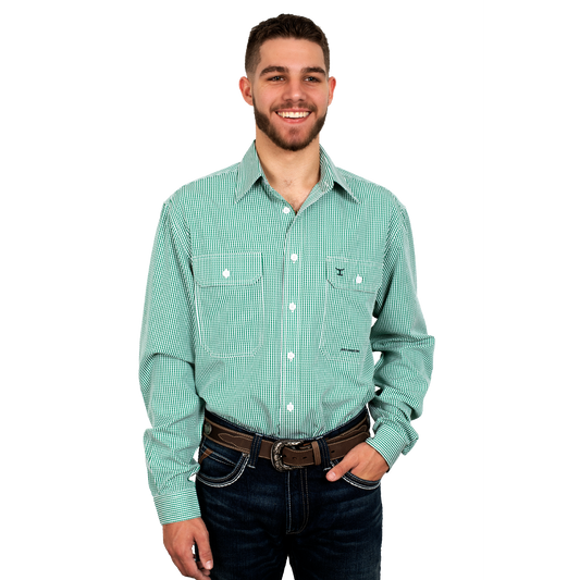 Just Country Men's Austin Full Button Print Workshirt Ivy Mini Check