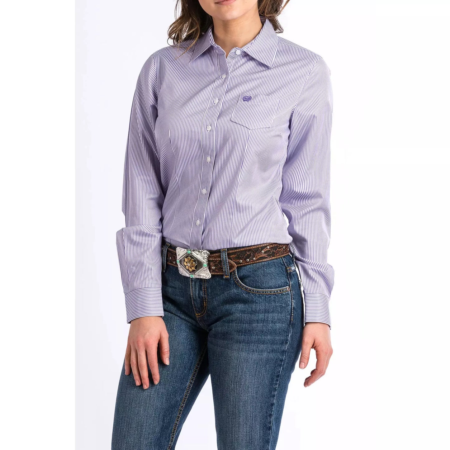 Cinch Women's Tencel Purple Micro Stripe Button-Up Shirt